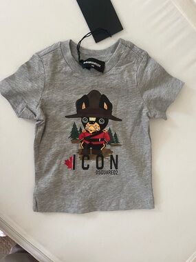 DSQUARED2 Grey Kids' 'ICON' Mountie Dog Graphic Tee